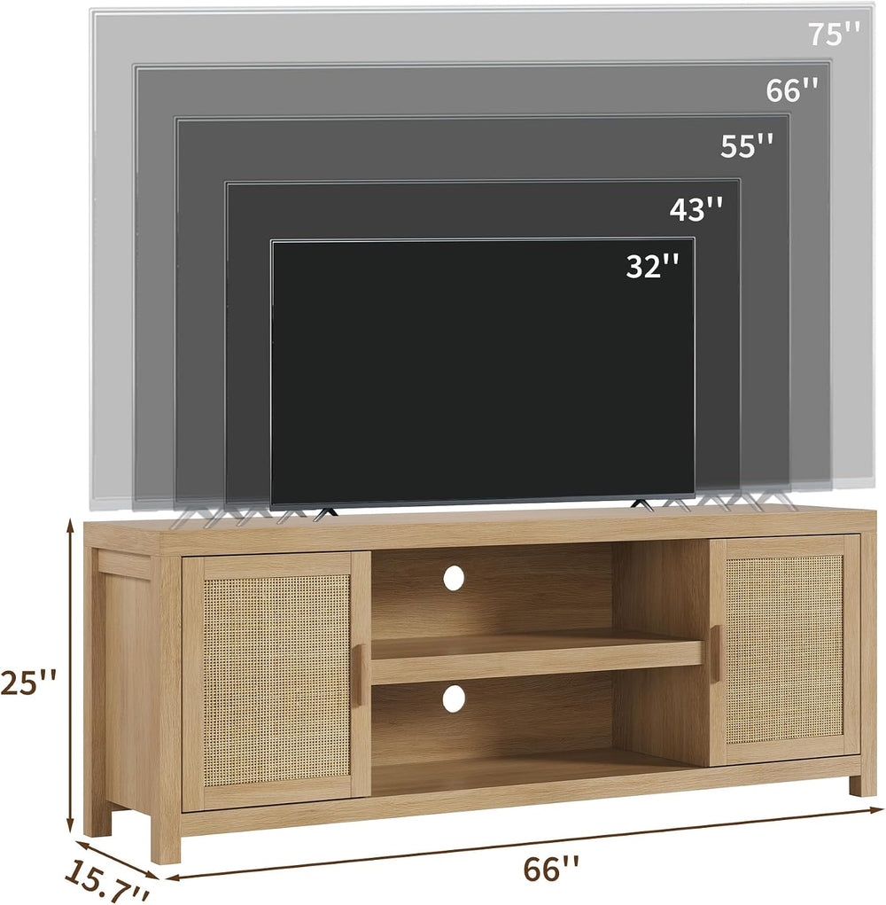 Garvee Rattan TV Stand 66 in Boho Entertainment Center
