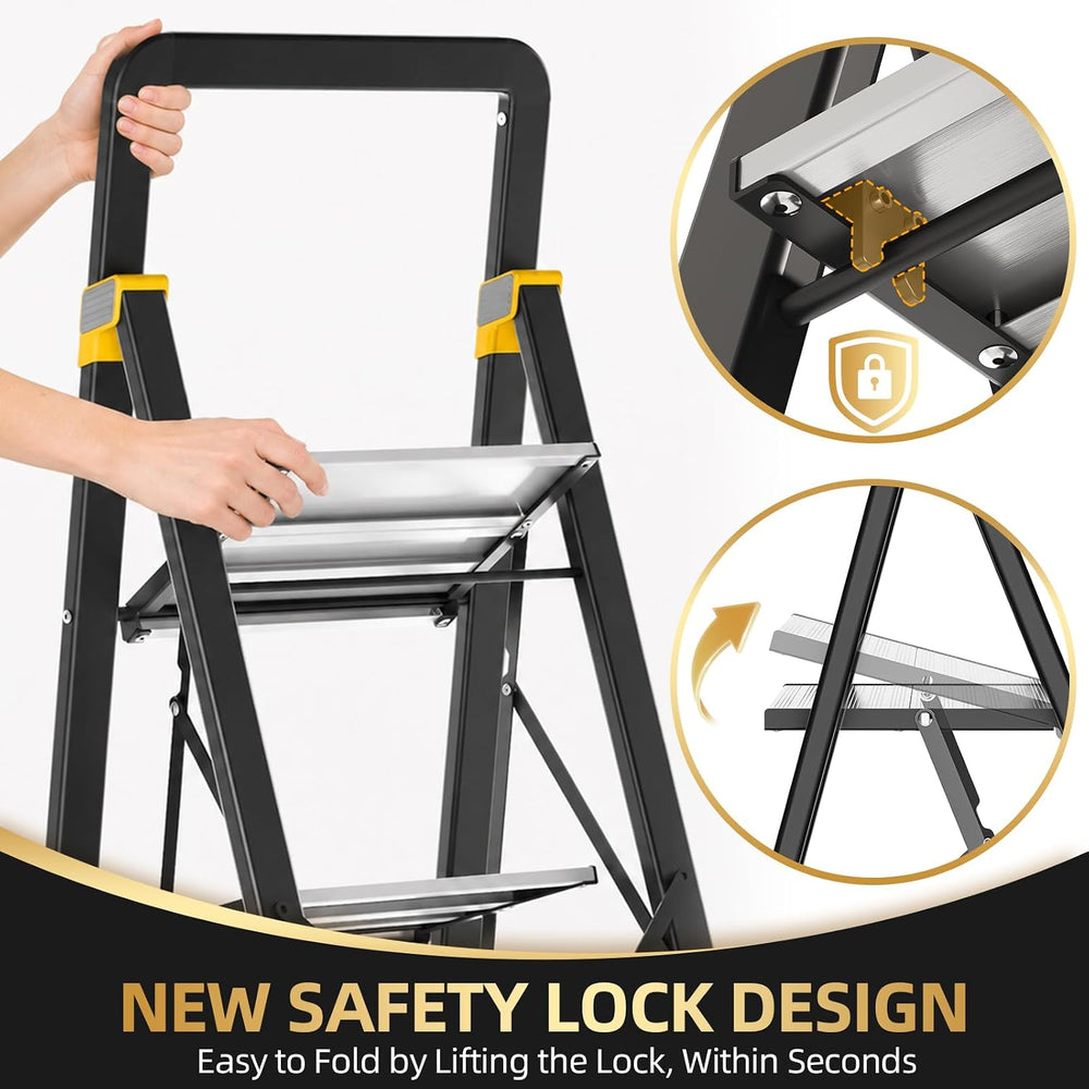 2 Step Ladder Lightweight Aluminum Folding Step Stool for Adults