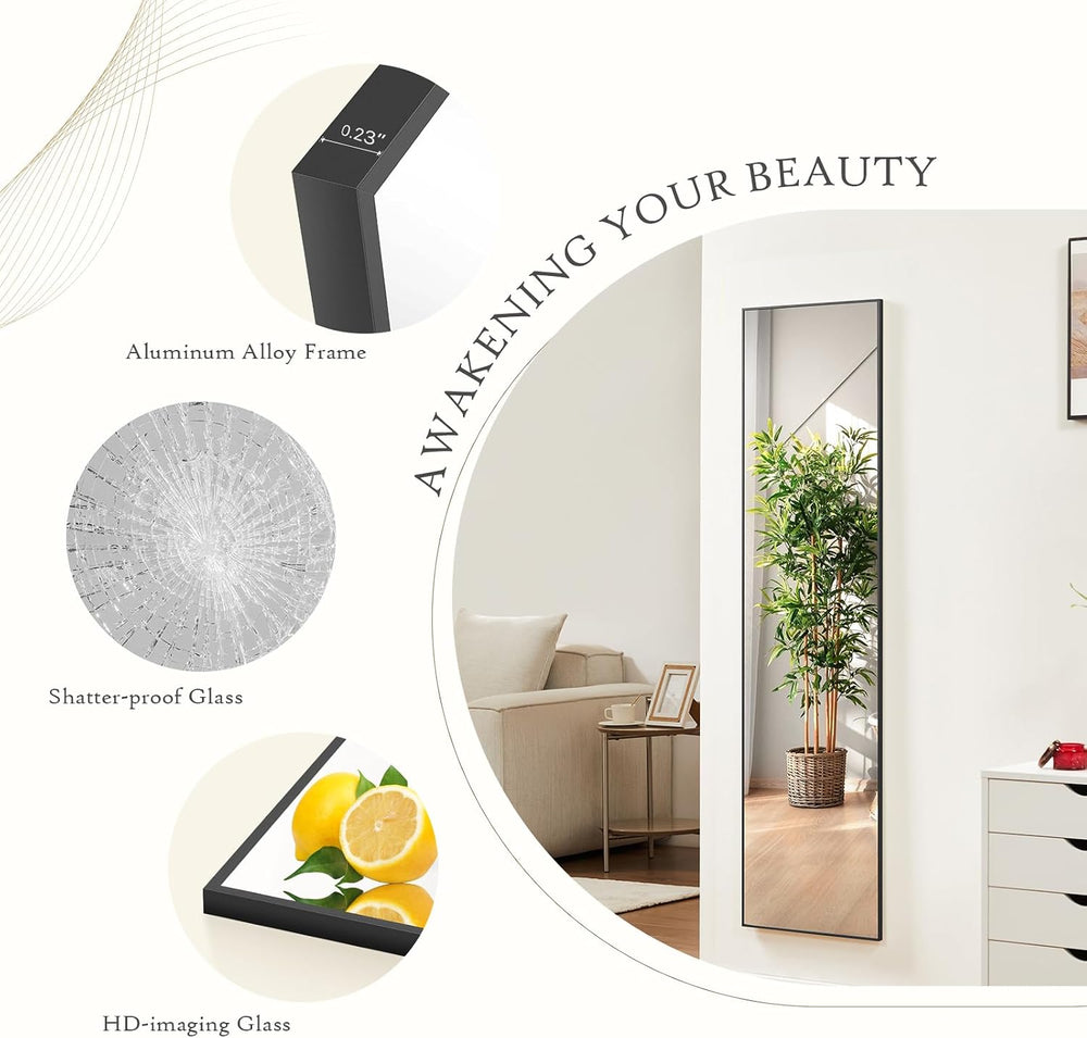 Full Length Floor Mirror, 16"x59" Body Wall Mirror with Stand