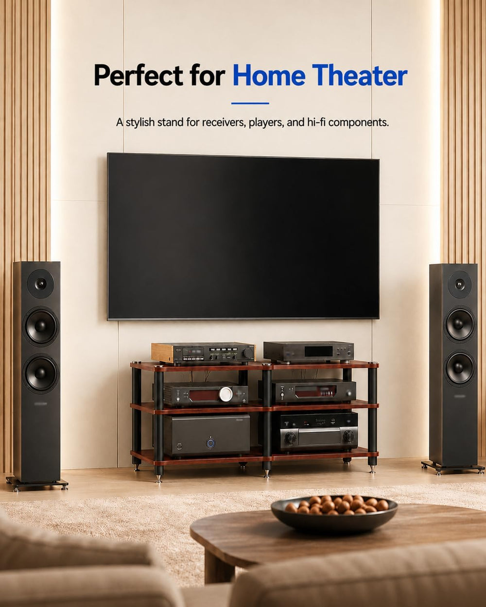 3 Tier Heavy Duty AV Media Stand, Stereo Stands and Racks, Teak