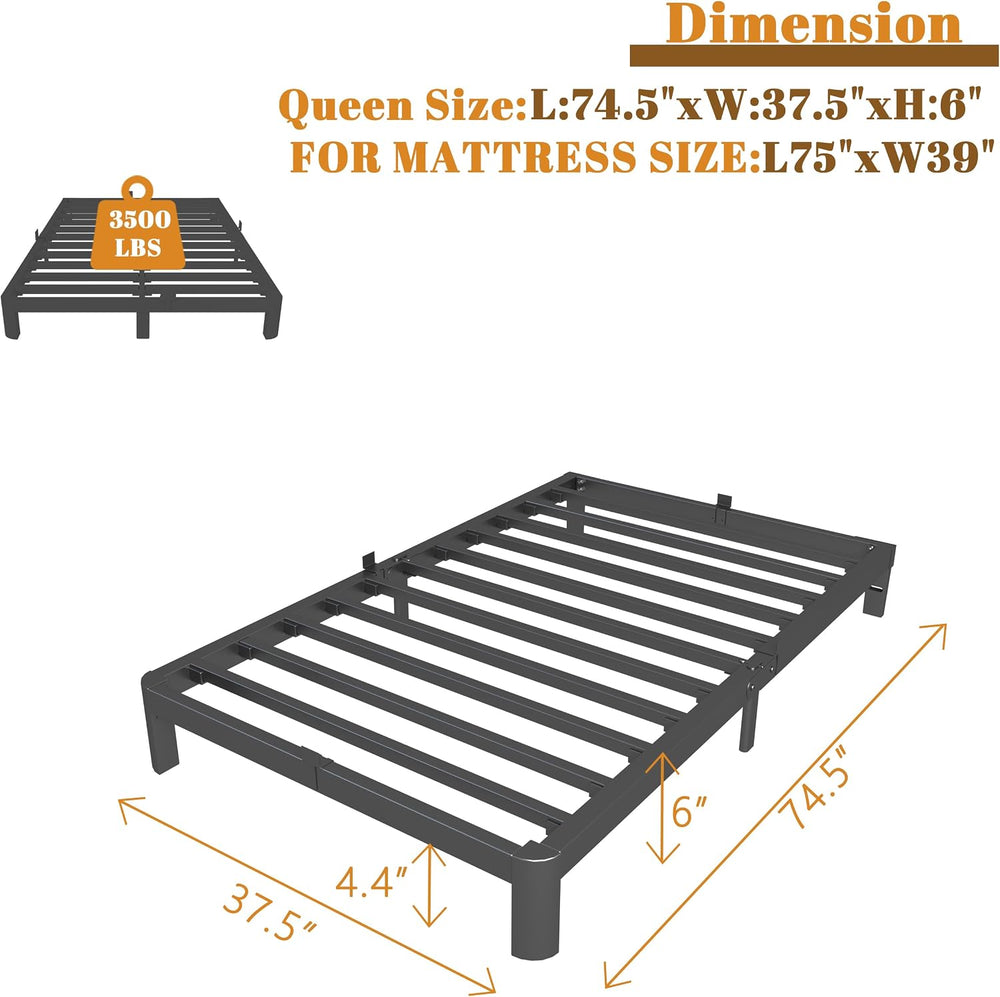 6 Inch Twin Bed Frame with Metal Gasket, Black Single Bed Base