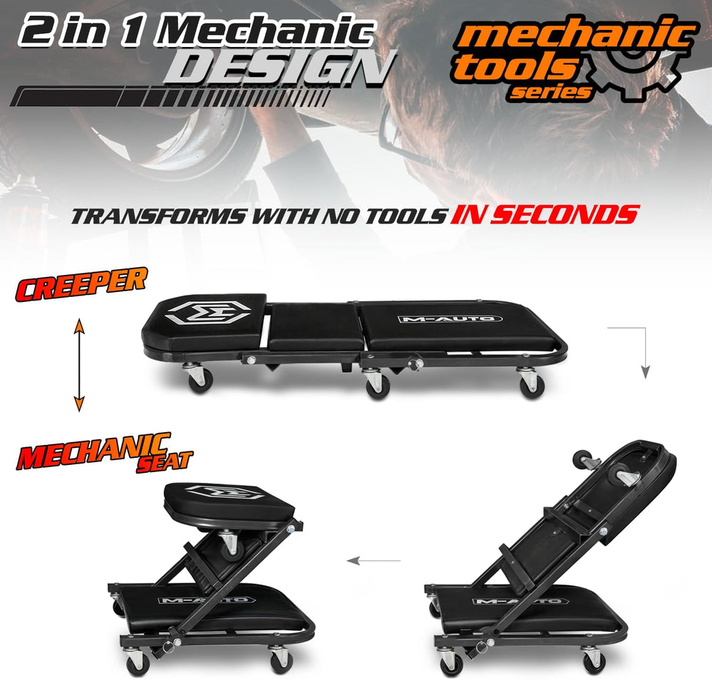 M-AUTO Foldable Z Creeper 2-in-1 Rolling Folding Car Creeper & Seat, 36&q...