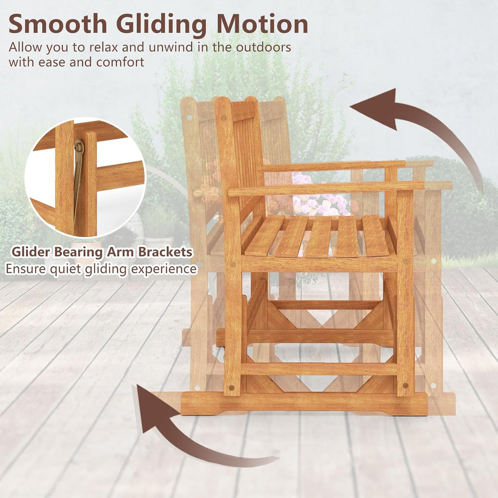 Tangkula 2-Person Outdoor Acacia Wood Glider Bench, Heavy Duty 800 LBS, Patio...