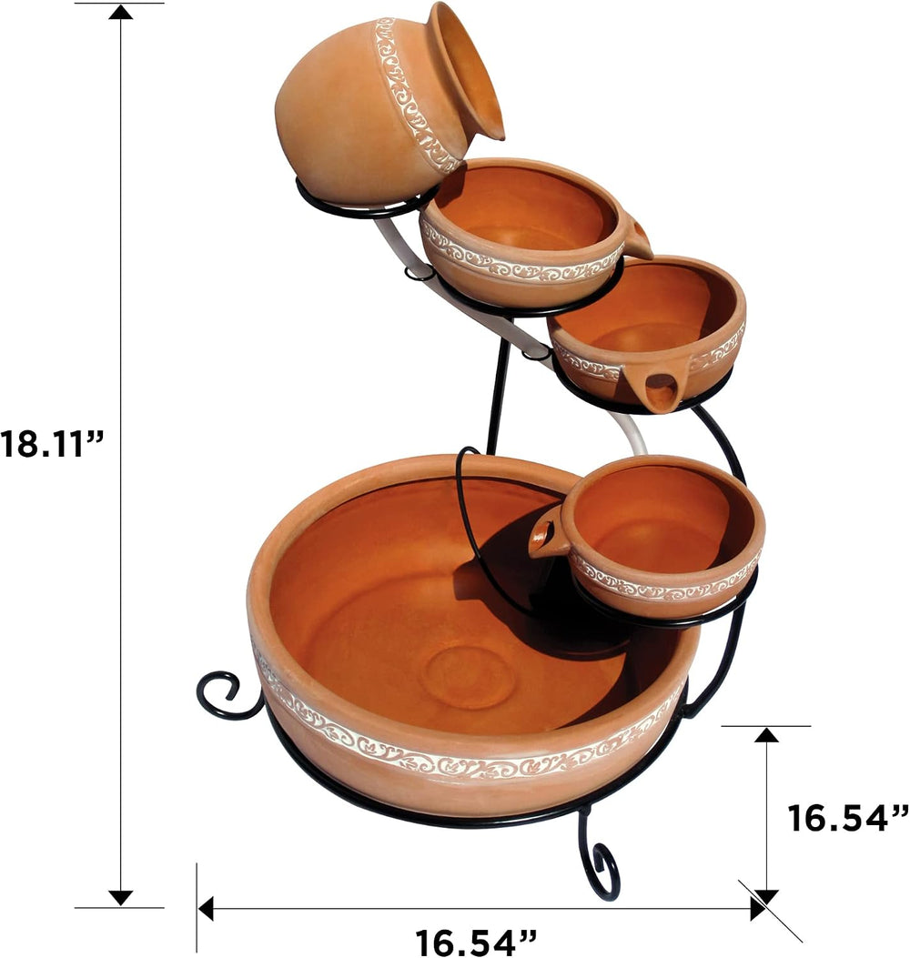 Koolscapes Solar-Powered 5-Tier Cascading Fountain, Terracotta Clay Pots, Sel...