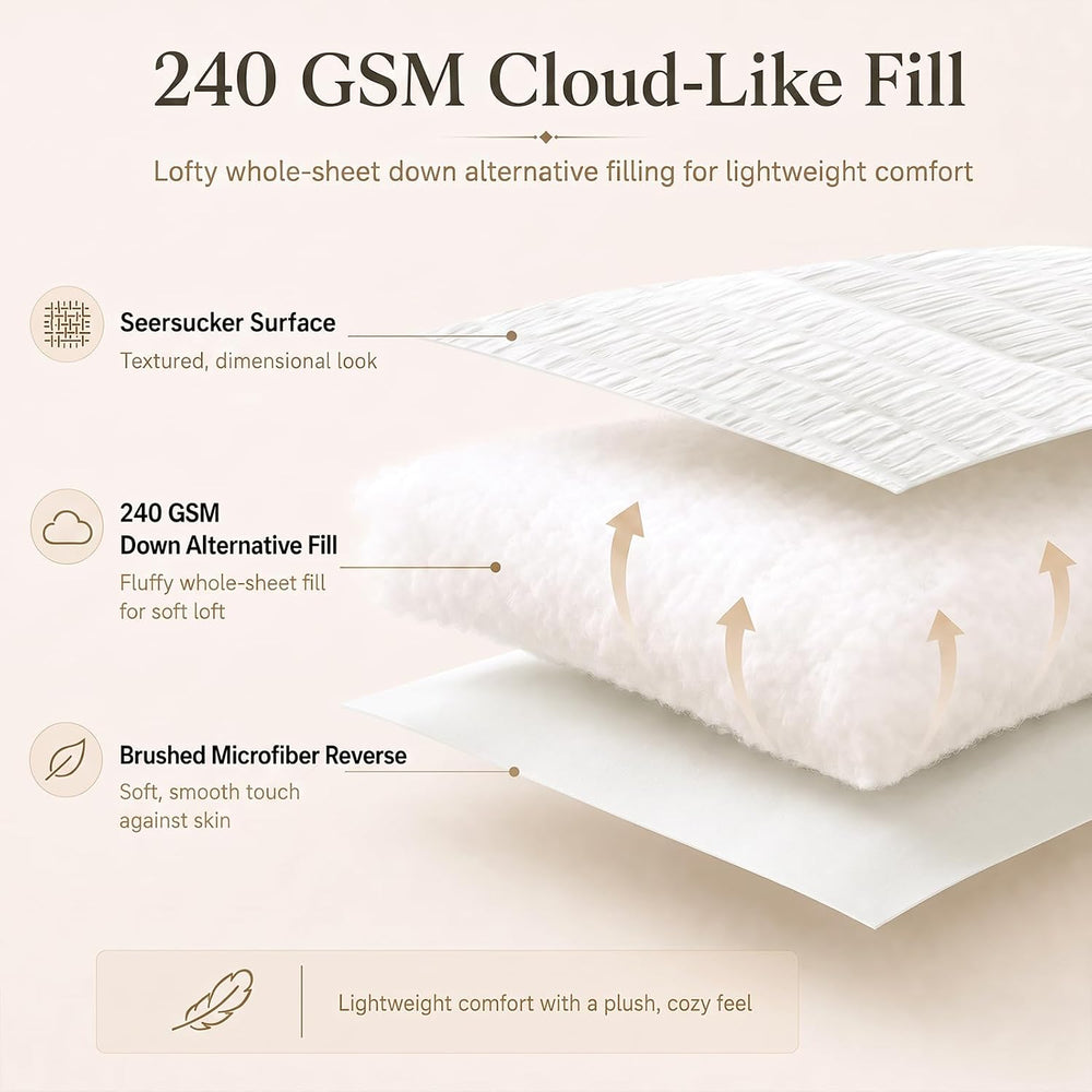 CozyLux Queen Comforter Set, 7 Pieces White Seersucker Bed in a Bag