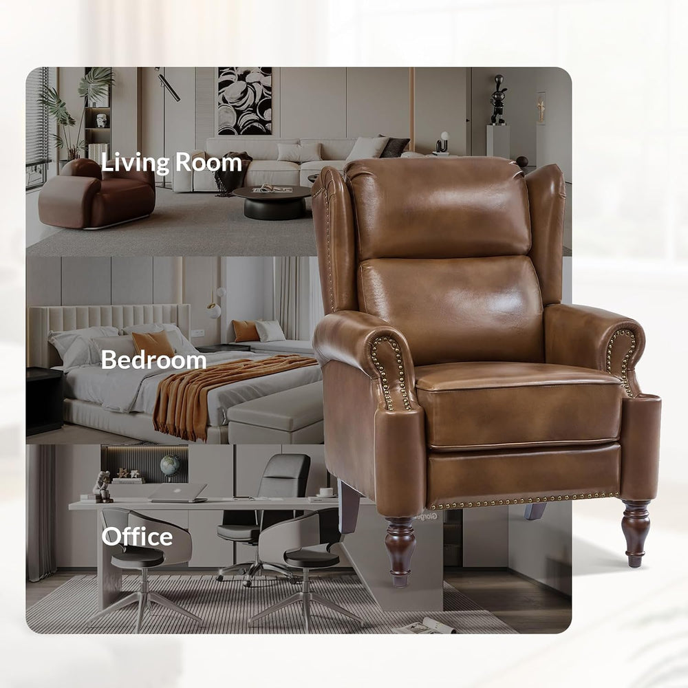 HULALA HOME Genuine Leather Recliner Chair for Living Room, Classic Nailhead ...