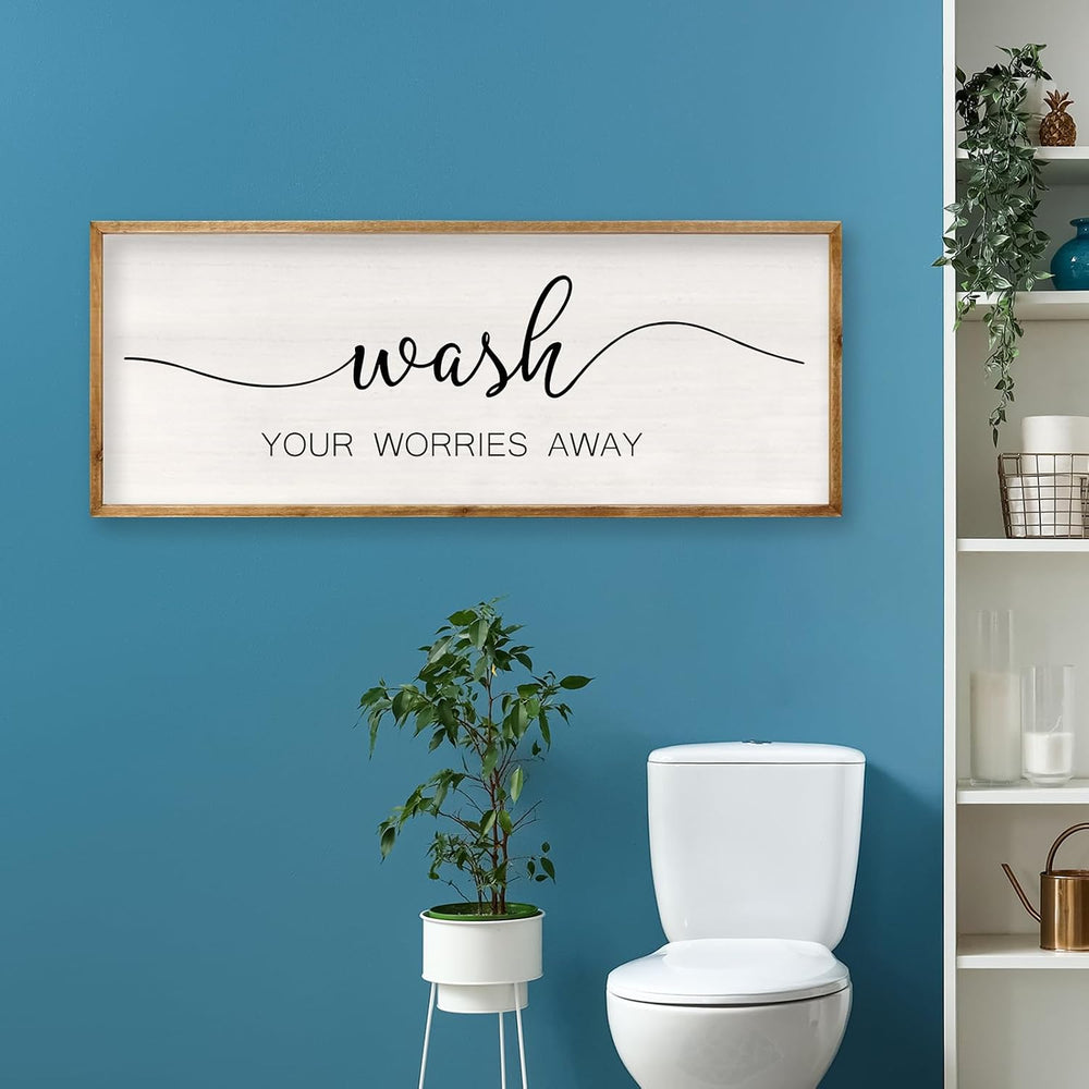 Wash Your Worries Away Bathroom Wall Decor 32x12 Inch Wood