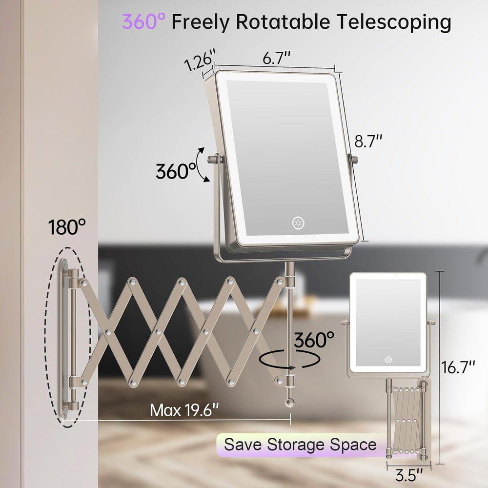 FASCINATE 8.7" 5000mAh Rechargeable Wall Mounted Makeup Mirror (Nickel)