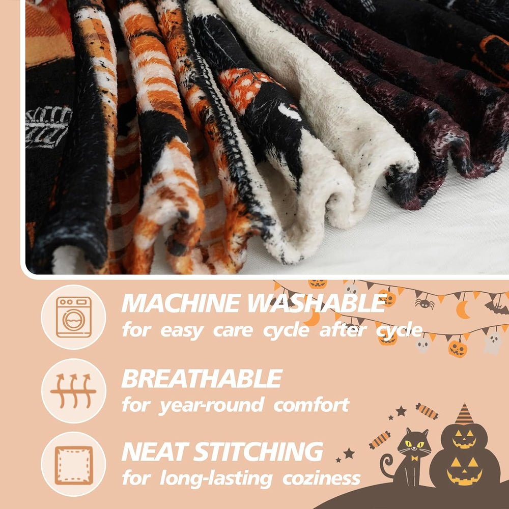 Halloween Throw Blanket 60"x50" Ghost Skull Black Cat Blanket Soft ...