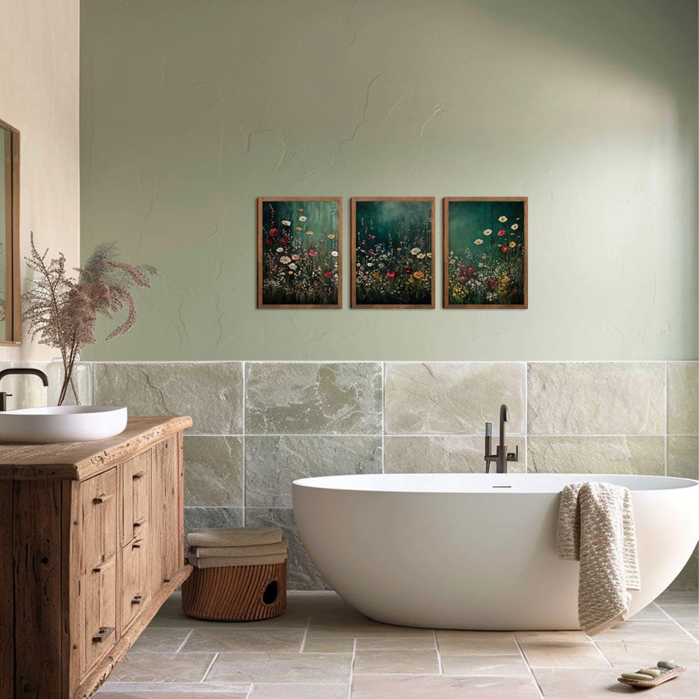 Wow NEW ART Vintage Wildflower Wall Art canvas Set of 3 12x16in Wood Frame