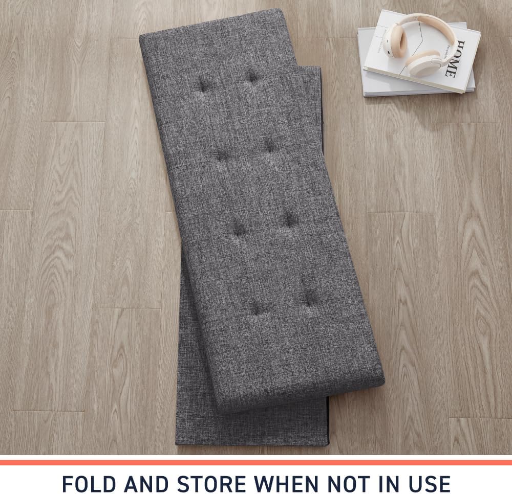 Ornavo Home 43 Inch Folding Extra Large Storage Bench, Linen, Dark Gray