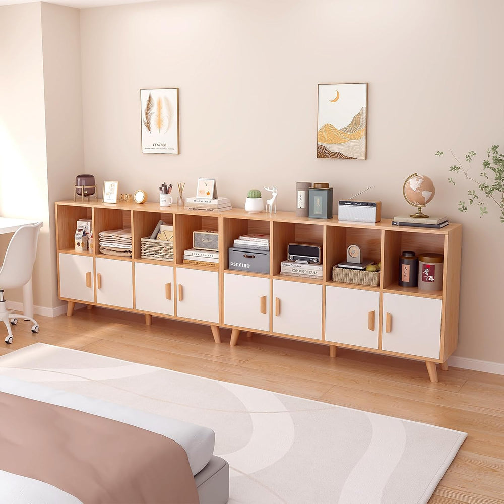 OSCHF 8-Cube Bookcase with Doors, 2-Tier Low Storage Cabient, Oak