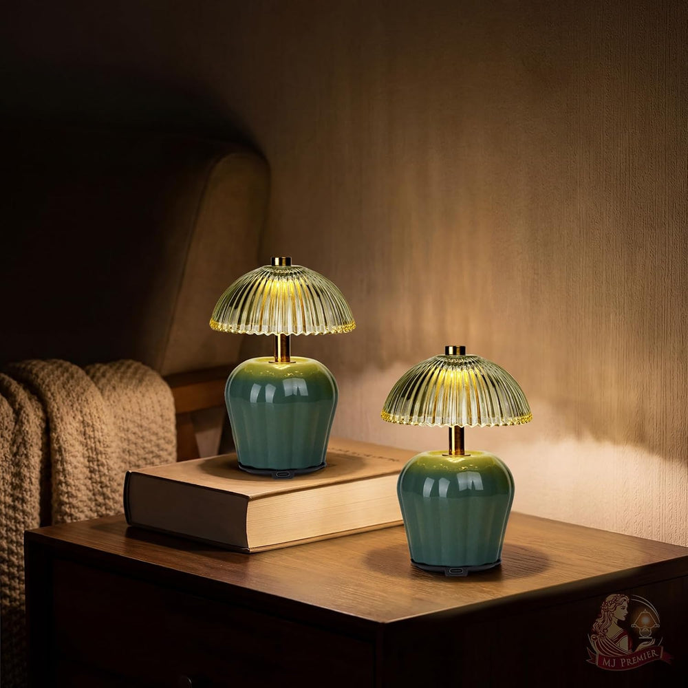 MJ PREMIER Rechargeable Table Lamp, Small Cordless Lamp with Timer, Green*2