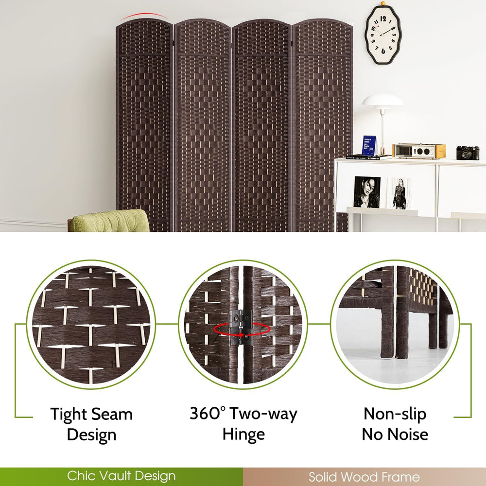 FDW | 4-Panel Folding Room Divider | 6ft, Brown | Hand Woven Mesh
