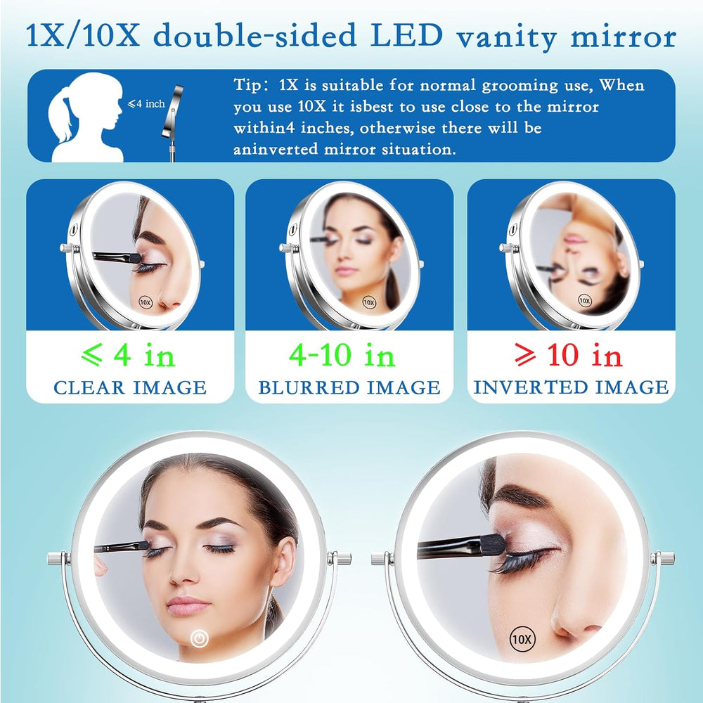 Vanity Mirror with Lights 7" Rechargeable 1x/10x Lighted Makeup Mirror A...