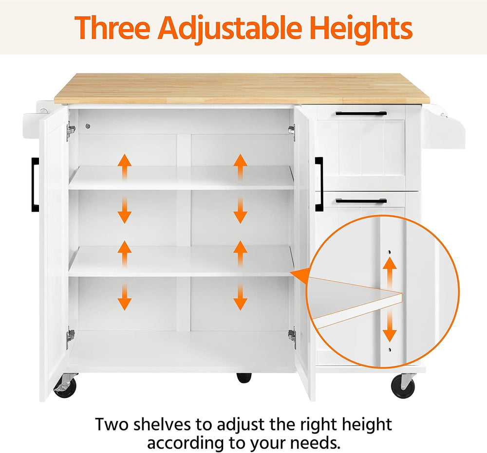 Yaheetech 53" Width Rolling Kitchen Island with Storage, Dropleaf, White