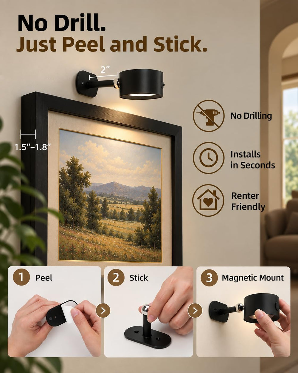 Picture Lights for Wall, 6 Pack Rechargeable Magnetic with Remote (Black)