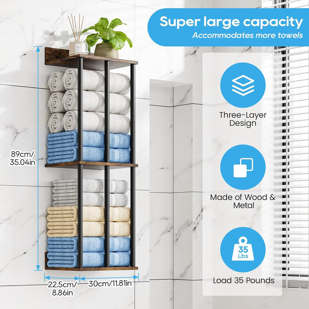 Towel Racks for Bathroom Wall Mounted with Wooden Storage Shelf