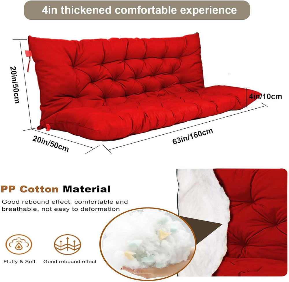 Outdoor Swing Cushions Waterproof, Red, 40×63in