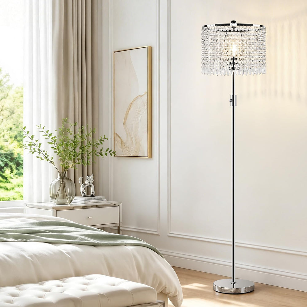 Dimmable Crystal Floor Lamp with Knob Switch,Chandelier-Style Crystal Shade