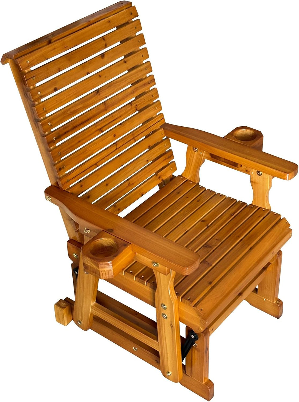 Fortune Candy Wooden Glider Chair with Cup Holders, Brown, 1-Seater