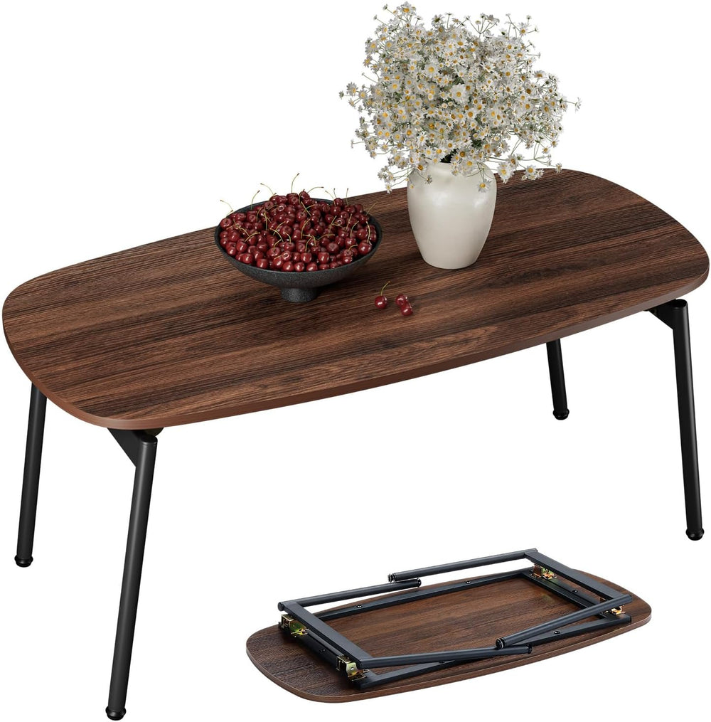 VINGLI 39.4" Folding Coffee Table Small, No Assembly Needed, Walnut