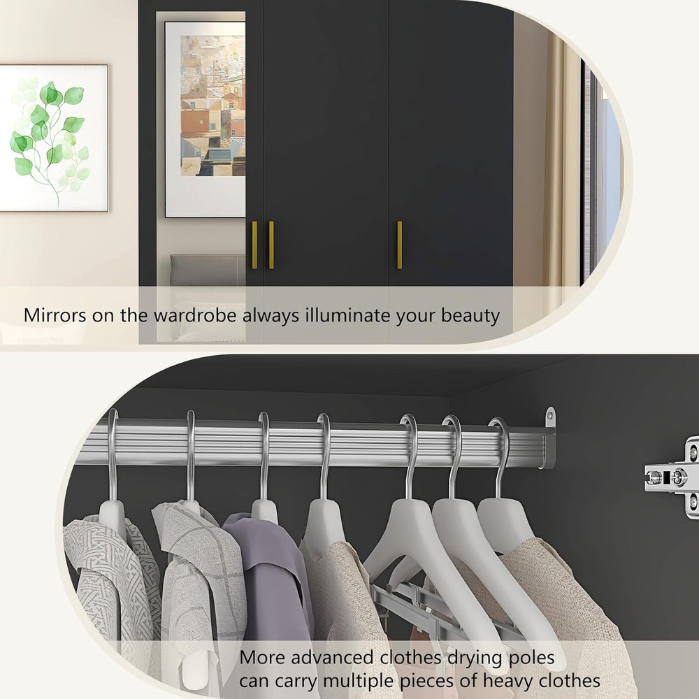 jiteentarou 3 Door Wardrobe Closet with Mirror and LED Lights, Bedroom Armoir...