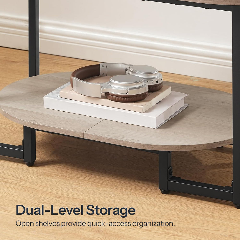HOOBRO Coffee Table for Living Room, Oval Small Coffee Table with 2-Tier Open...