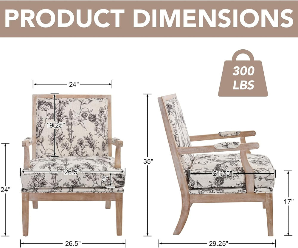Modern Farmhouse Accent Chair, Wide Linen Upholstered Living Room Chair with ...