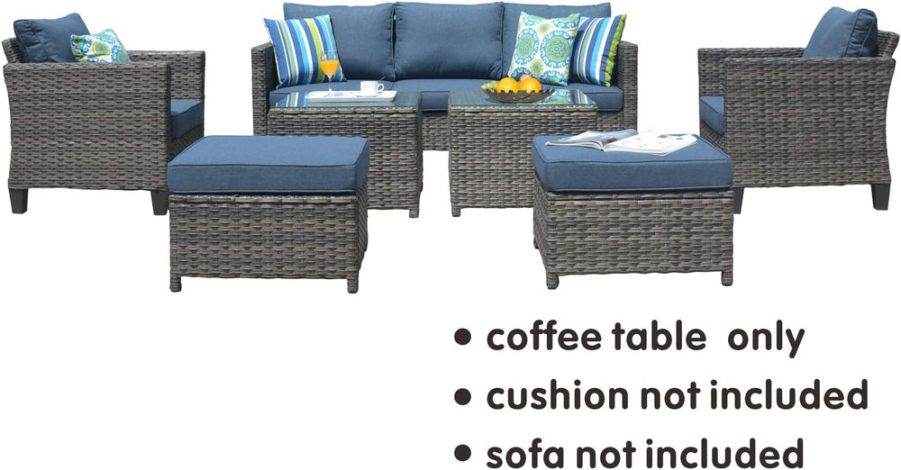 ovios Outdoor Side Table with Tempered Glass Top, Patio Wicker Coffee Table, ...