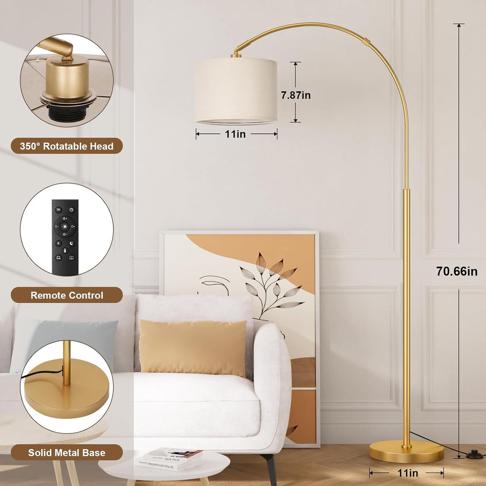 Ambimall Dimmable Arc Floor Lamp with Remote, Color Temp Adjustable, Gold