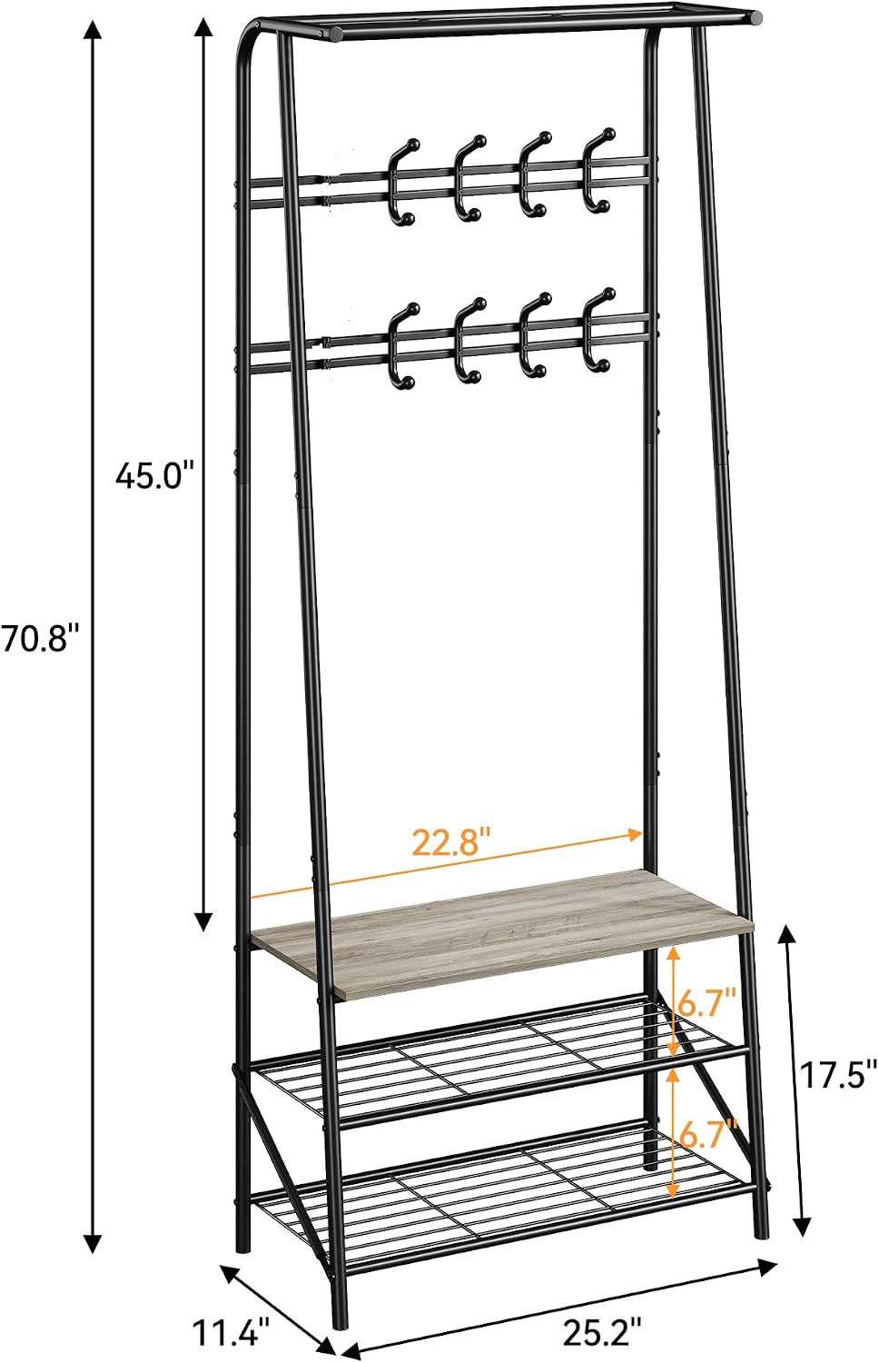 Amyove Coat Rack Shoe Bench with 8 Hooks, Hall Trees Entryway Bench with Stor...