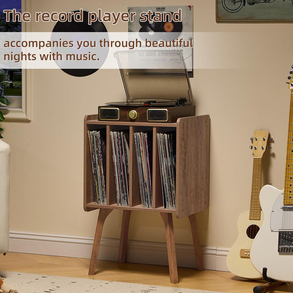 LELELINKY Record Player Stand, Oak Grey Vinyl Record Storage Table for LPs