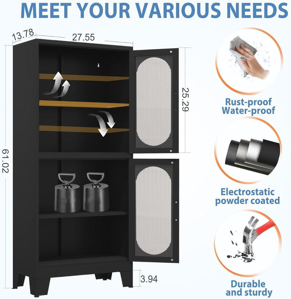 GAIOUS Black Kitchen Pantry Cabinet,Storage Cabinet with Acrylic Glass Door