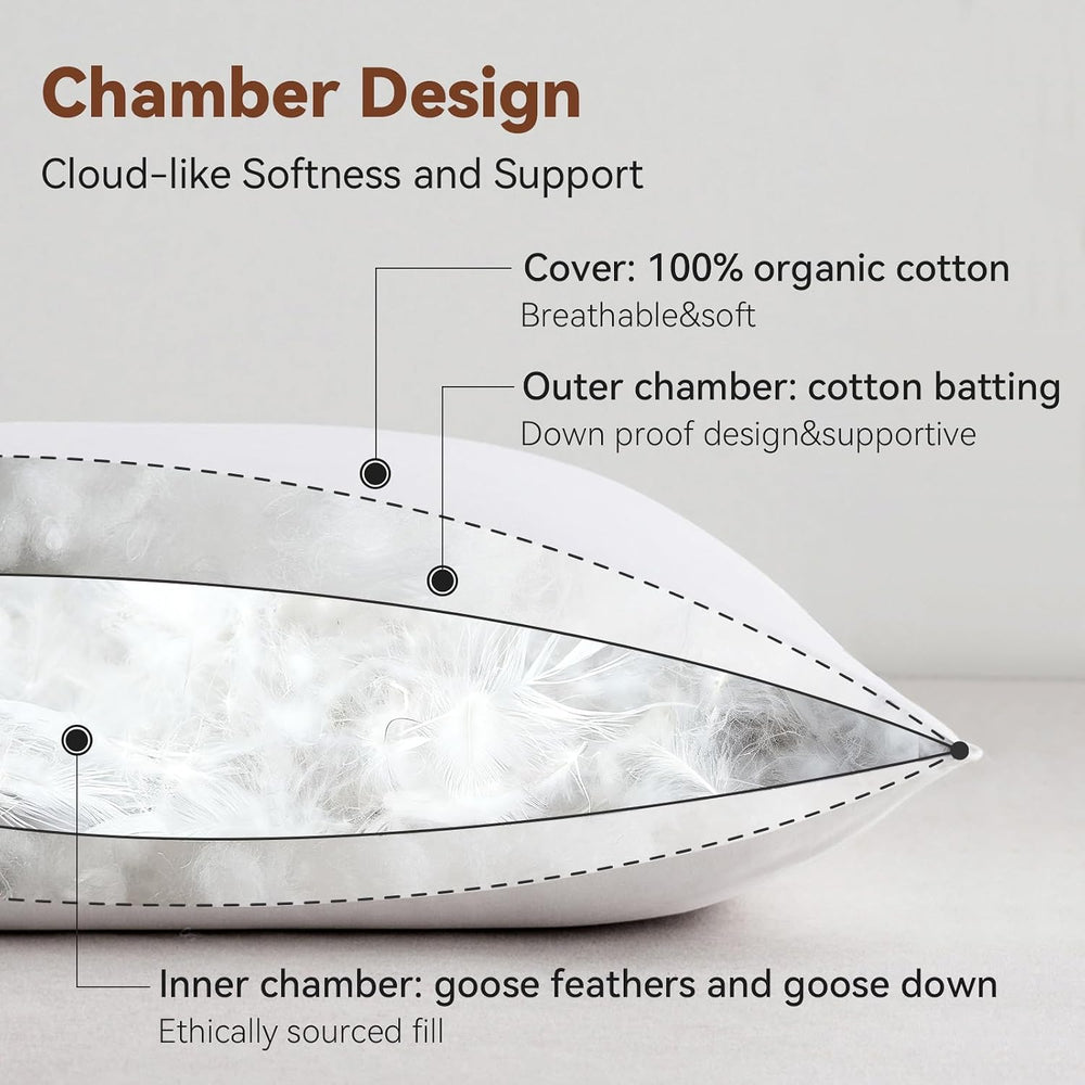 Goose Feathers and Down Pillows, Bed Pillows Standard Size Set of 2