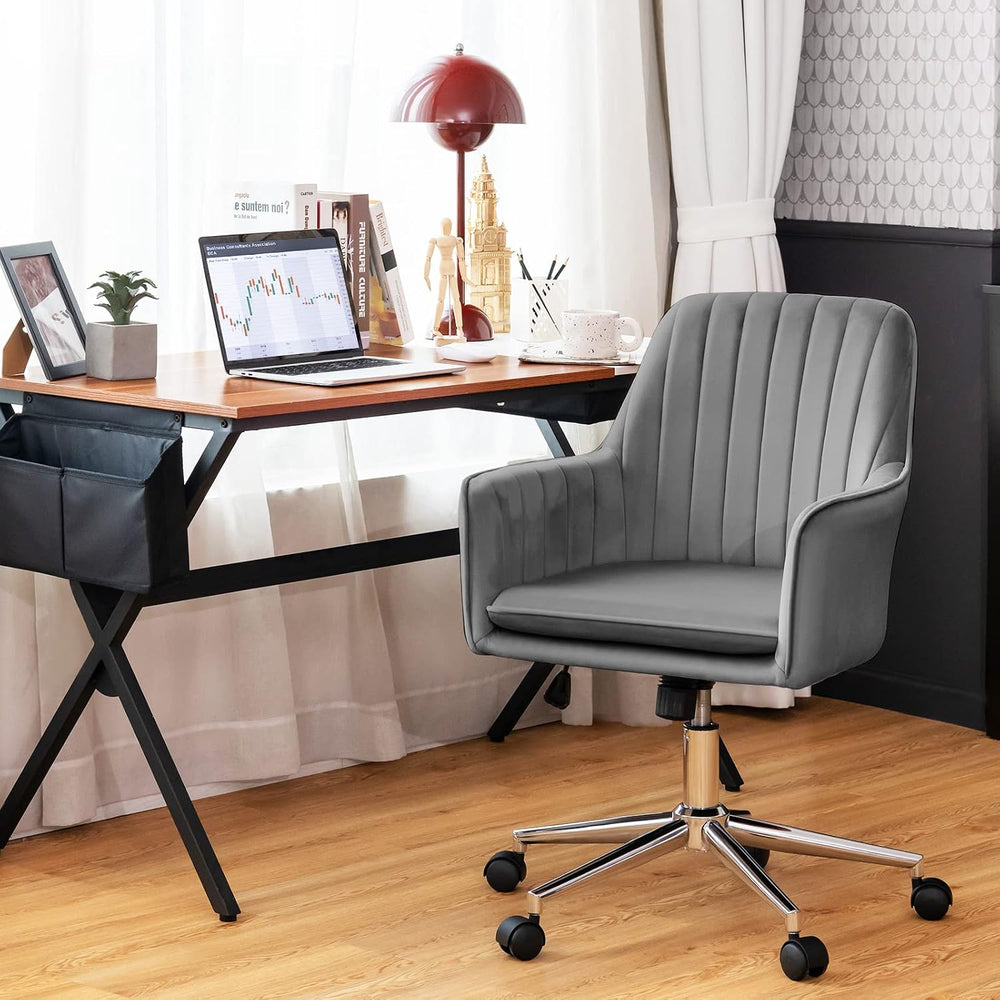 GIANTEX Velvet Desk Chair, Mid-Back Leisure Office Chair, Modern Computer Arm...
