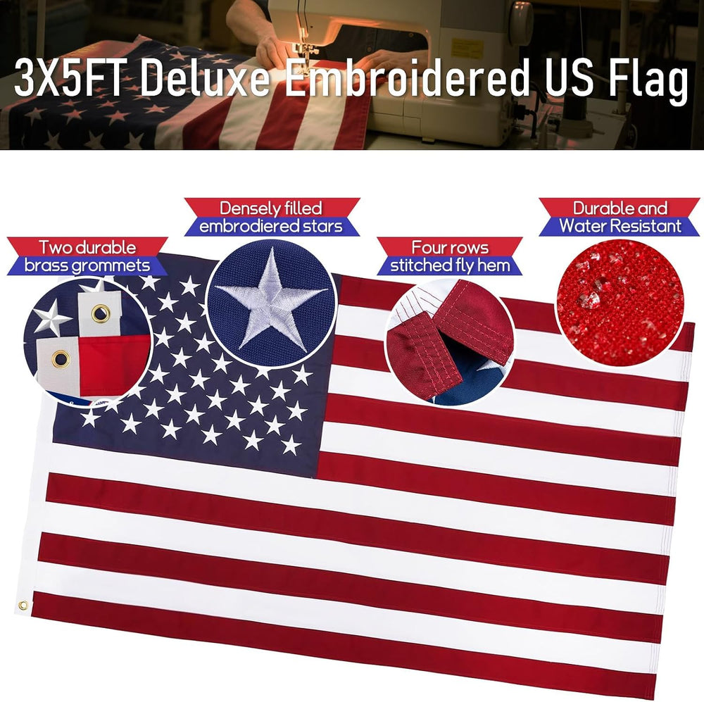 LETSTRY 5FT Flag Pole Kit for Outside House with American Flag & Solar Li...