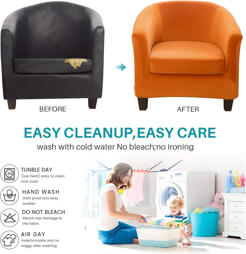 MIFXIN Tub Chair Slipcover 2-Piece Velvet Barrel Club Chair Covers with Cushi...