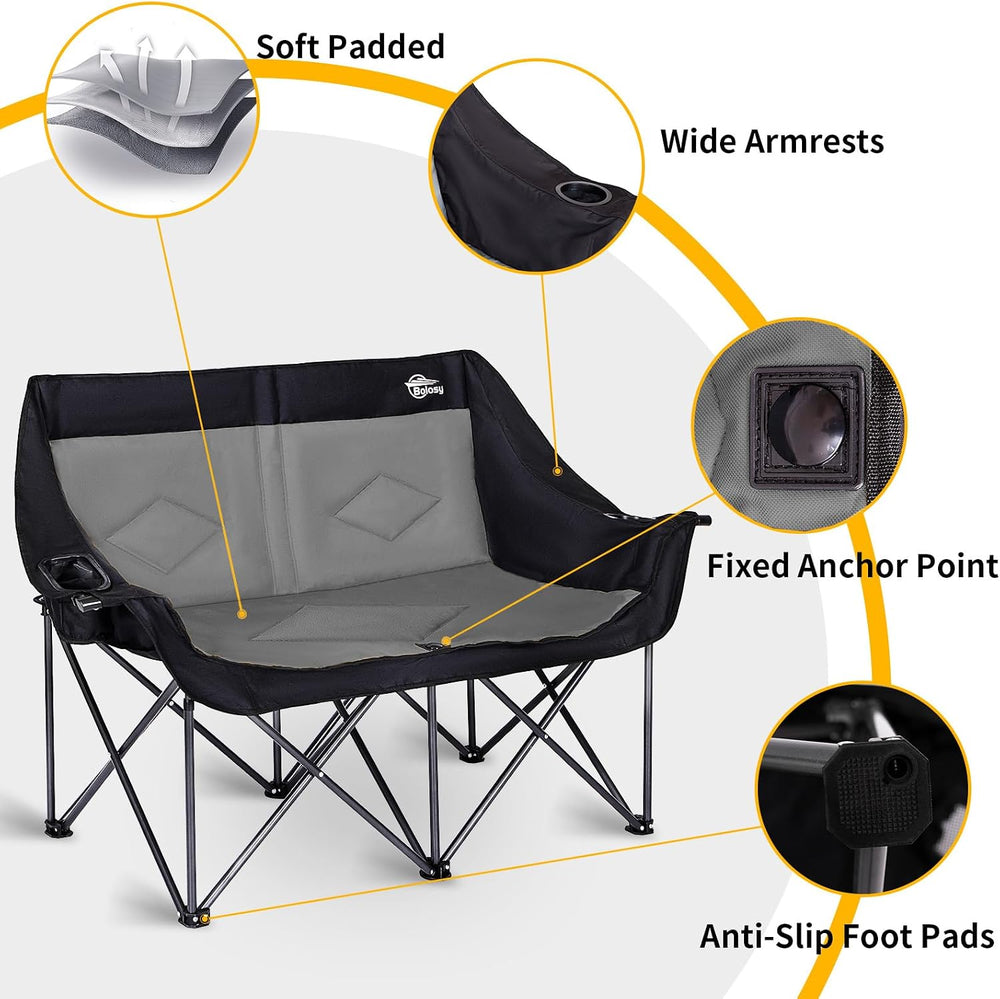 Bolosy Double Camping Chair Oversized Folding Loveseat Camping Chair