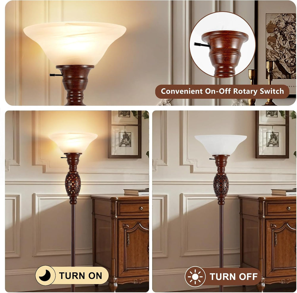 Luvkczc 70" Torchiere Floor Lamp with NightLight & Etched Glass Shade