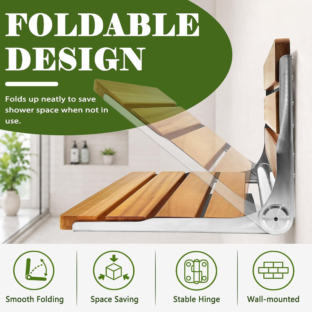 Folding Shower Seat Teak, Folding Shower Seat Wall Mounted, Foldable Shower C...