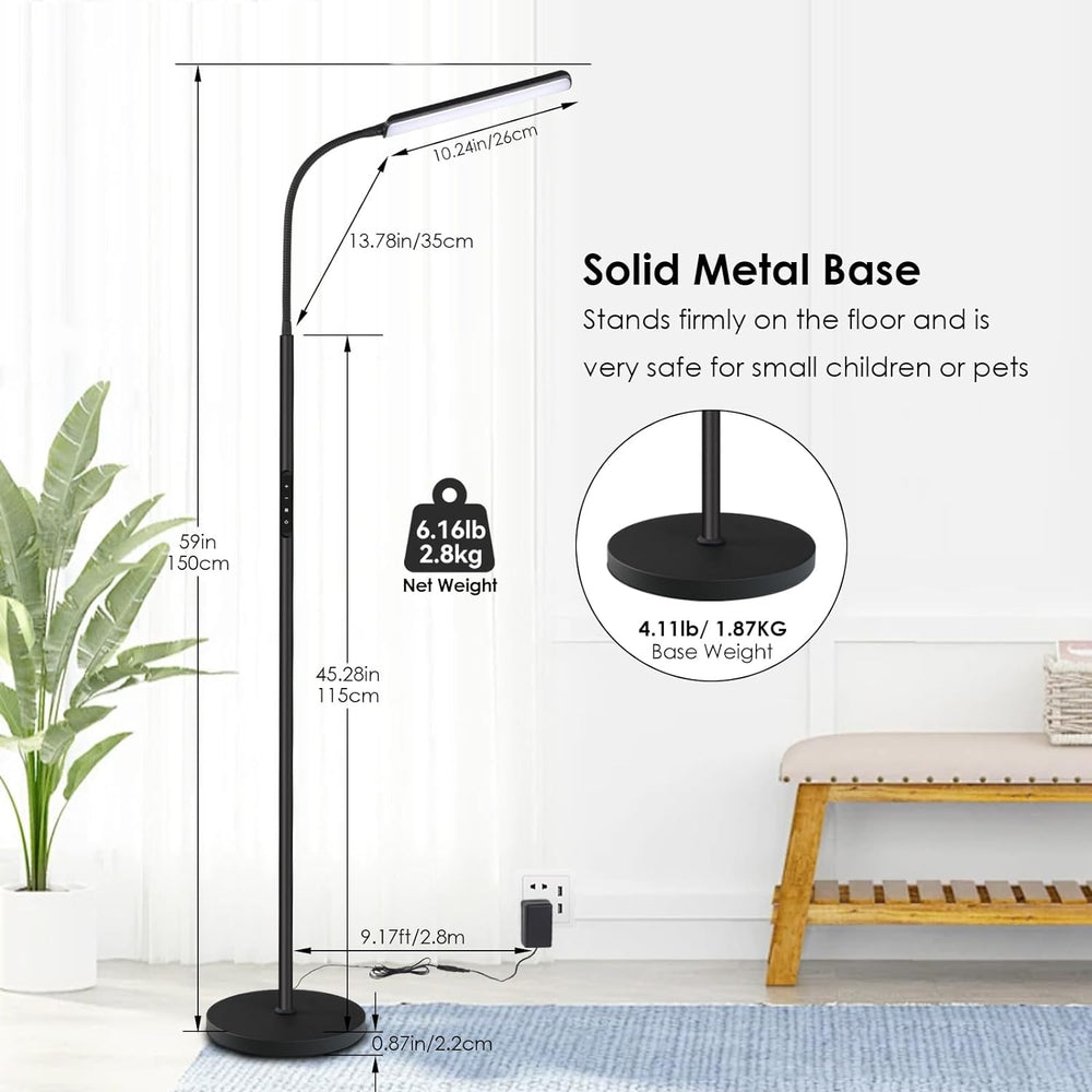 Dimunt LED Floor Lamp, Stepless Adjustable 3000K-6000K Colors, Black