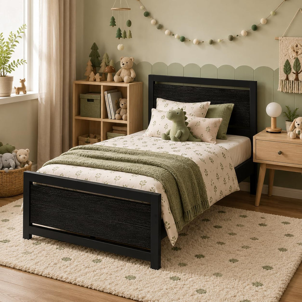 Catrimown Twin Bed Frame with Headboard, Under-Bed Storage, Black