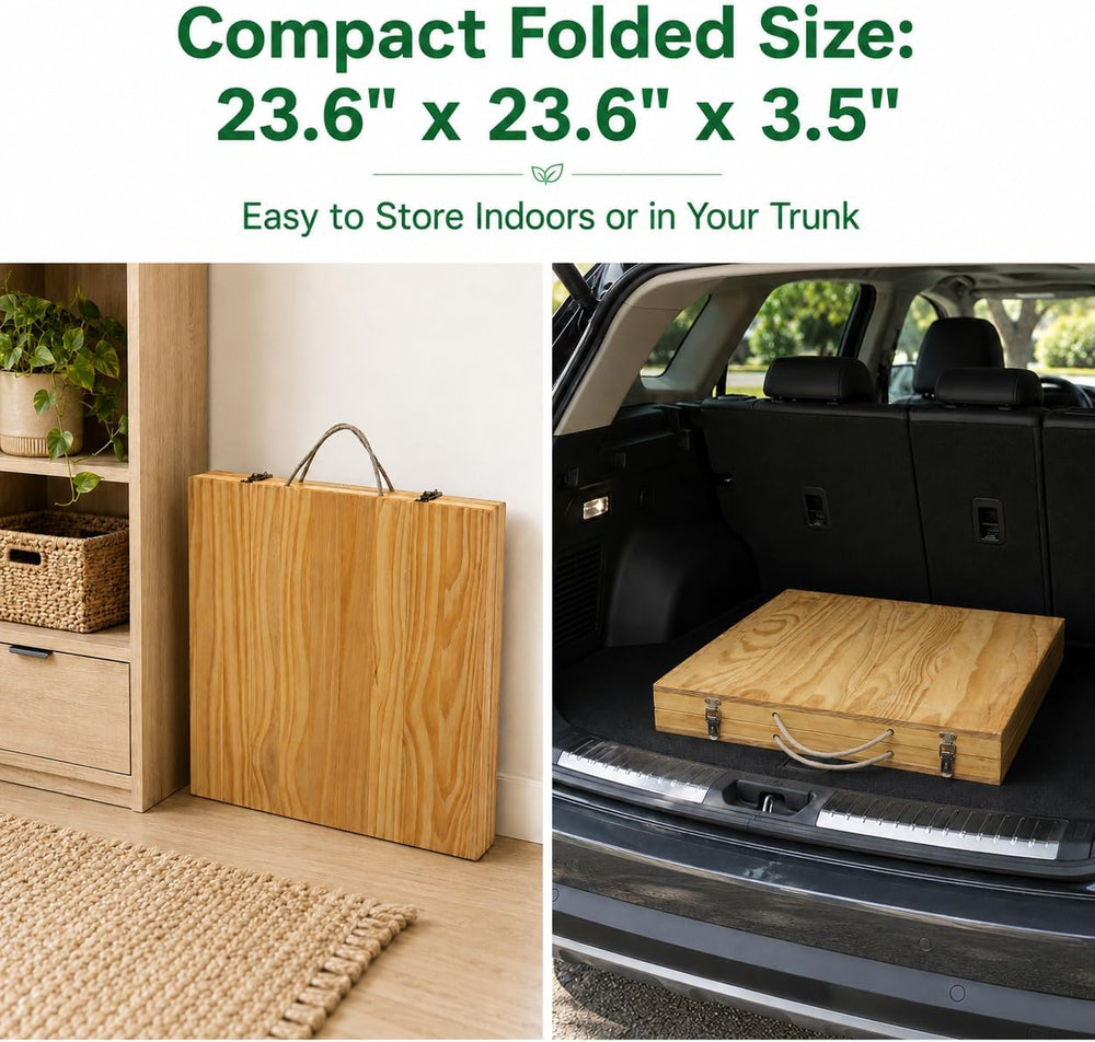 Folding Wooden Picnic Table, All-in-One Storage Box Design Portable Solid Woo...