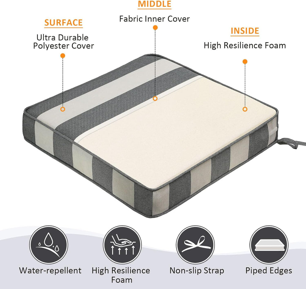 Unimatta Square Corner Seat Cushions, 19" x 19" x 3", Set of 4...