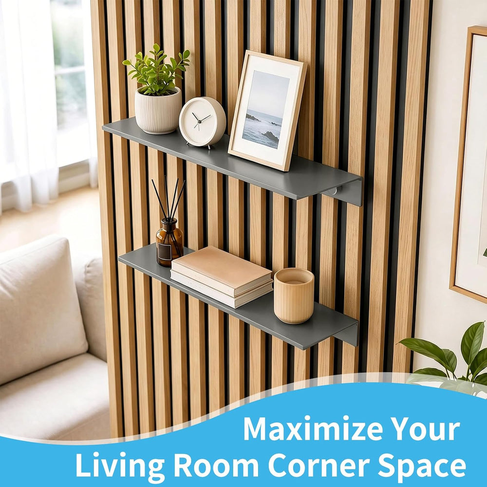 Art3d Floating Shelves for Wood Slat Panels, 11.8 x 4.7 in, 2-Pack, Grey