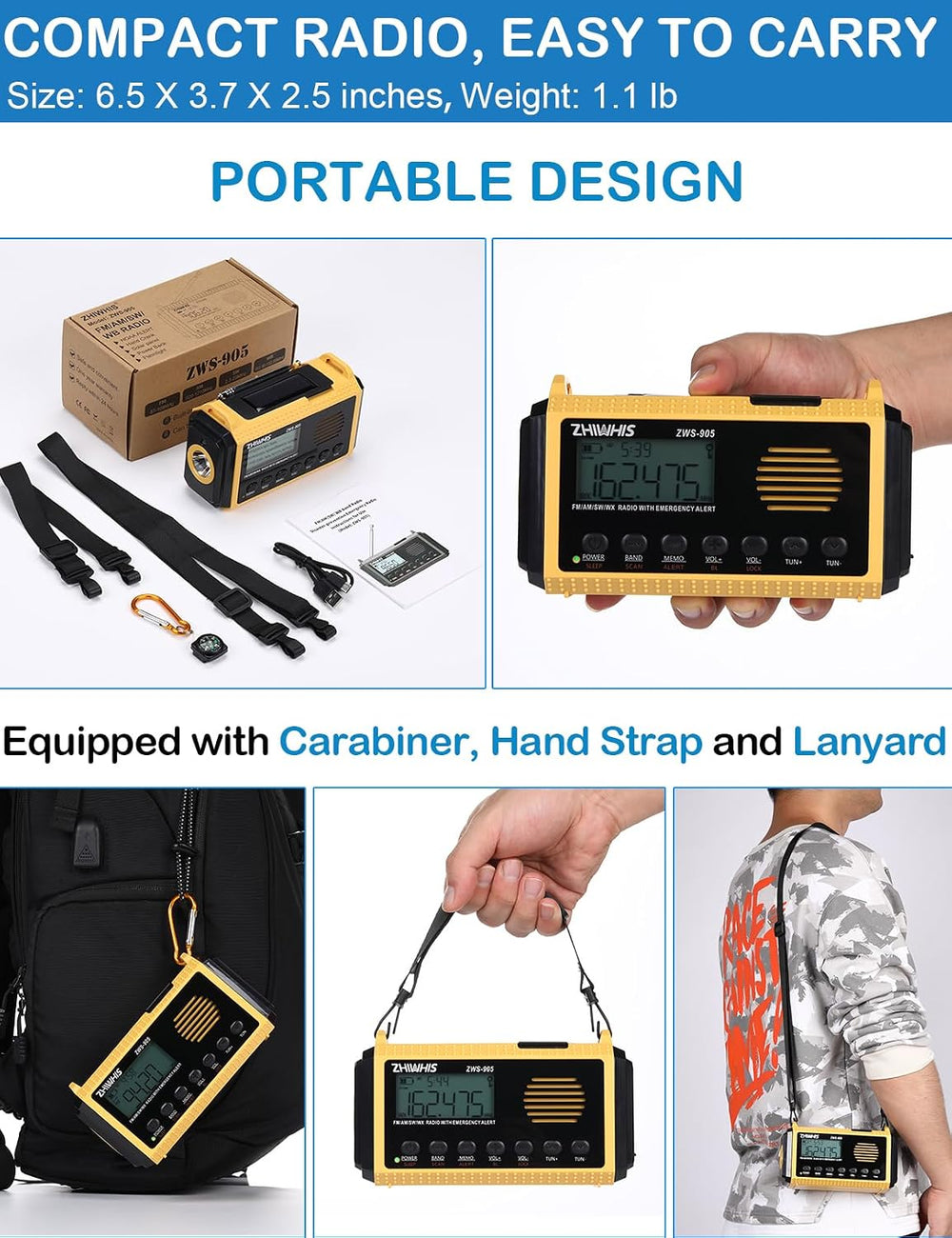 ZHIWHIS Emergency Radio with Auto NOAA Alerts, 10000mAh AM FM SW Weather Radi...
