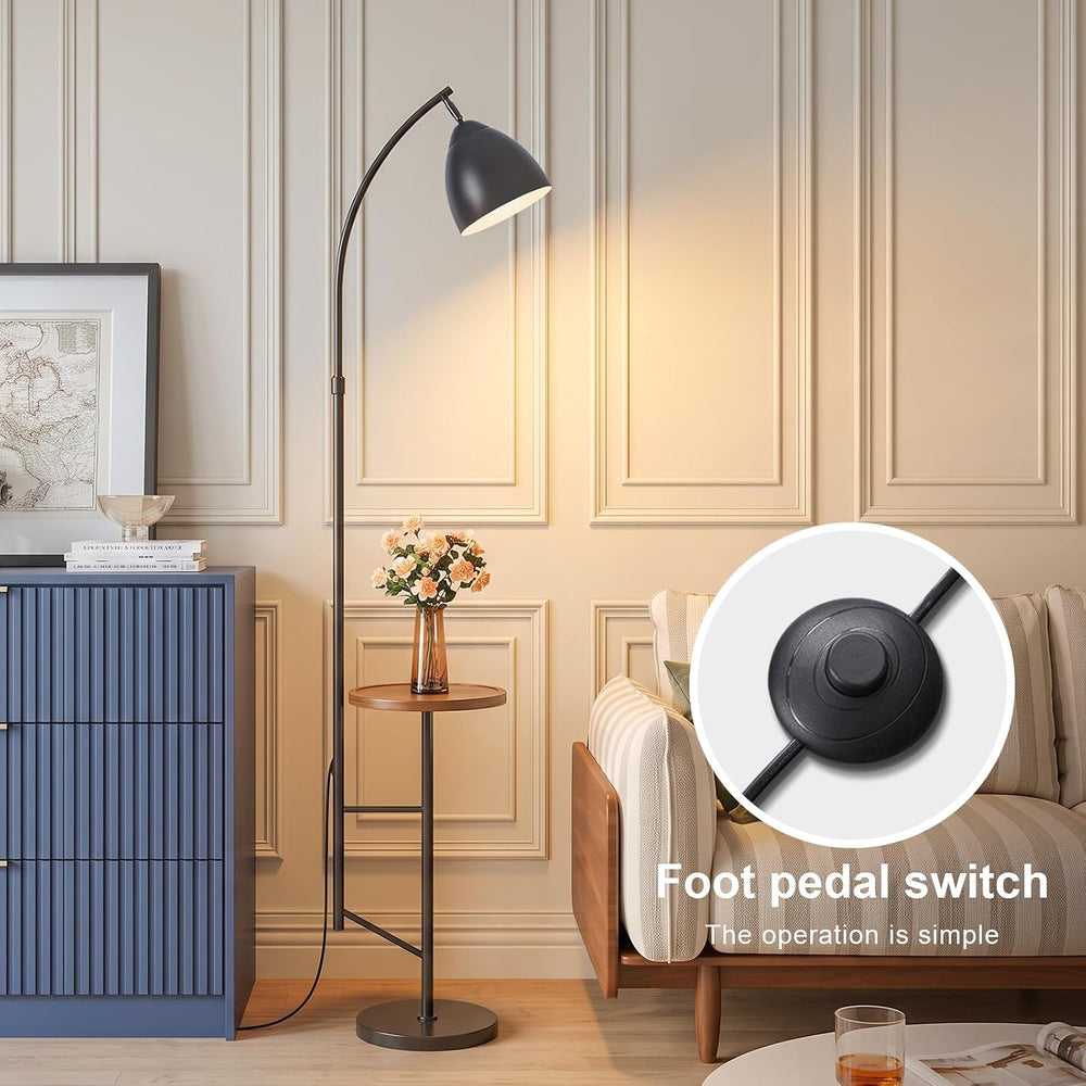 Black Arc Floor Lamp with Table, Adjustable Height & Iron Head