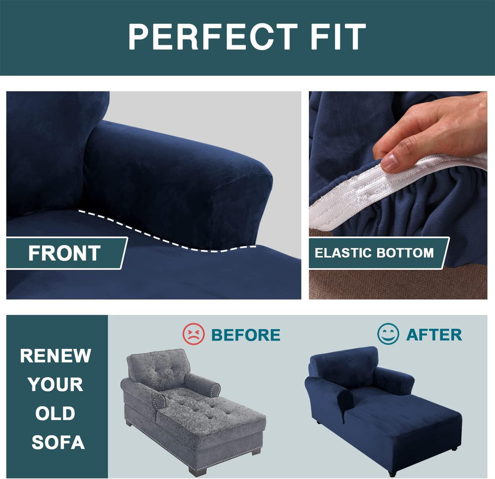 FantasDecor Velvet Chaise Lounge Cover Stretch Double Arm Chair Slipcover for...
