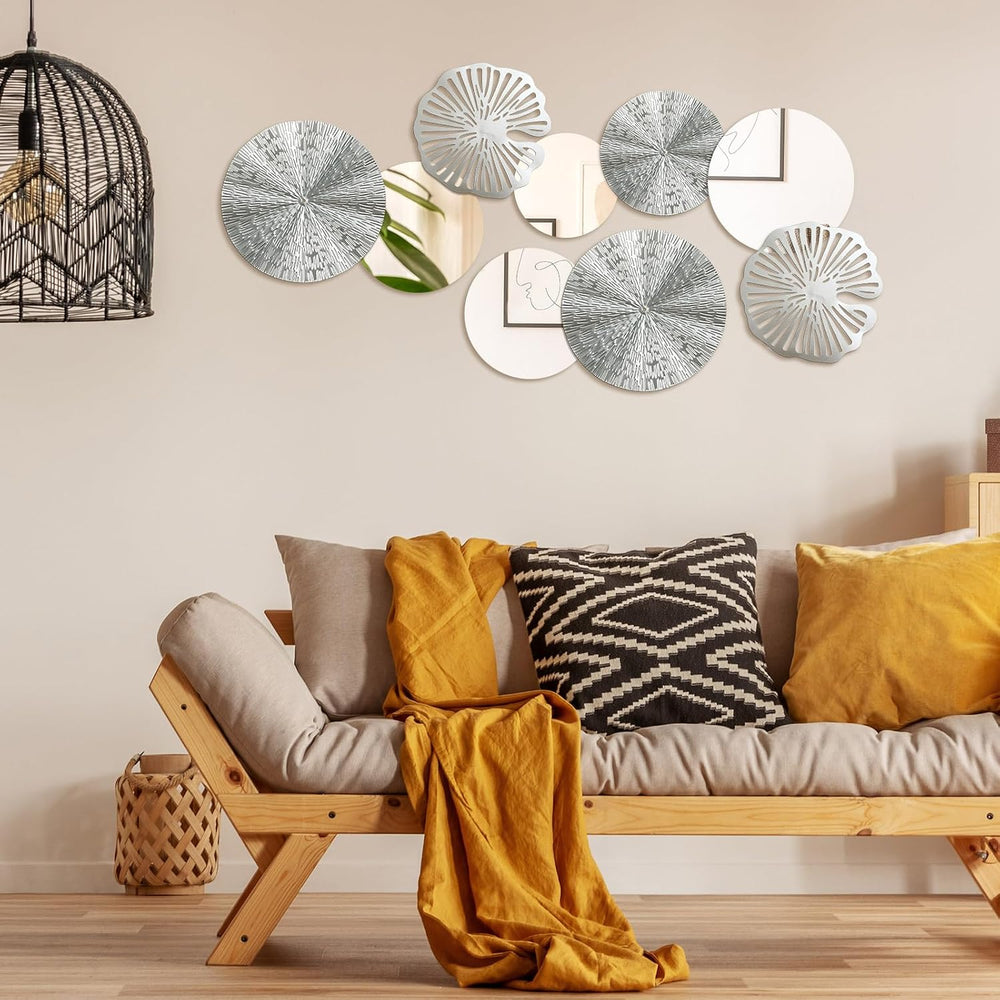 Hicarer Silver Mirror Wall Decor, Round Wall Mirror, Metal Art Decor